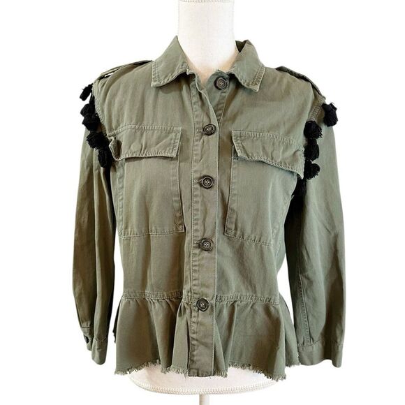 ZARA Womens Embroidered Pom Pom Jacket Size XS Military Tassel Boho Festival - Picture 2 of 8